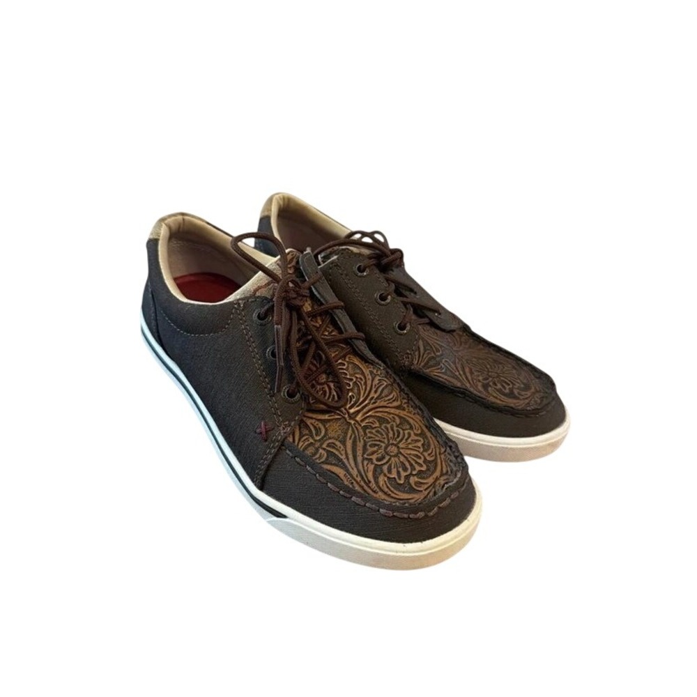 Twisted X Womens Brown Canvas Floral Tooled Leather Shoes WCA0065 Size 6.5 M